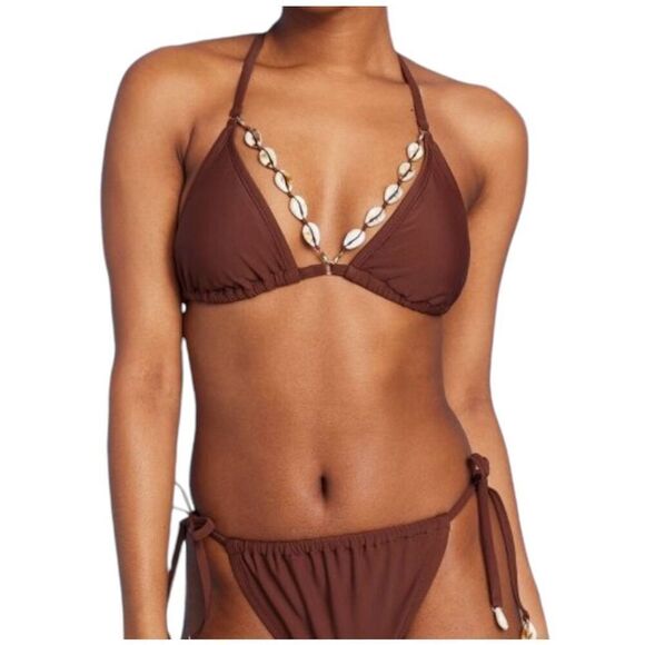 NEW Wild Fable Triangle Brown Bikini Top with Removable Shell Trim XXS - Picture 1 of 8